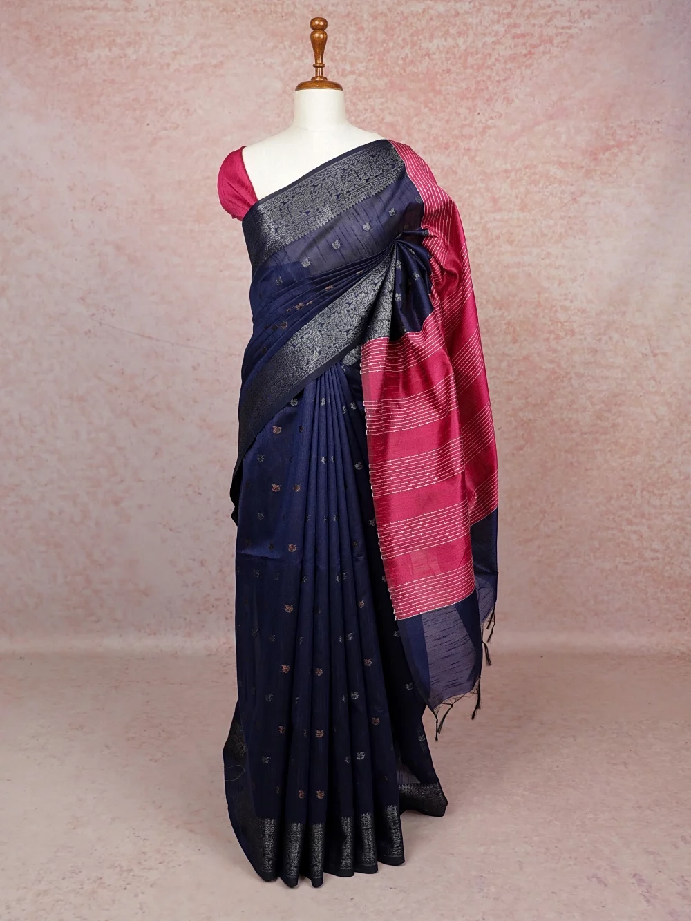 Navy Blue Semi Tussar Saree