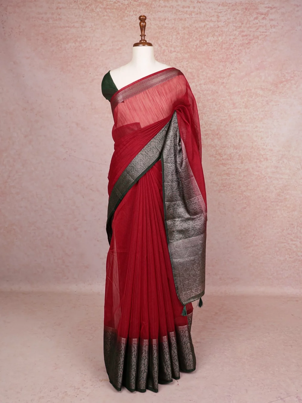 Maroon Semi Jute Saree