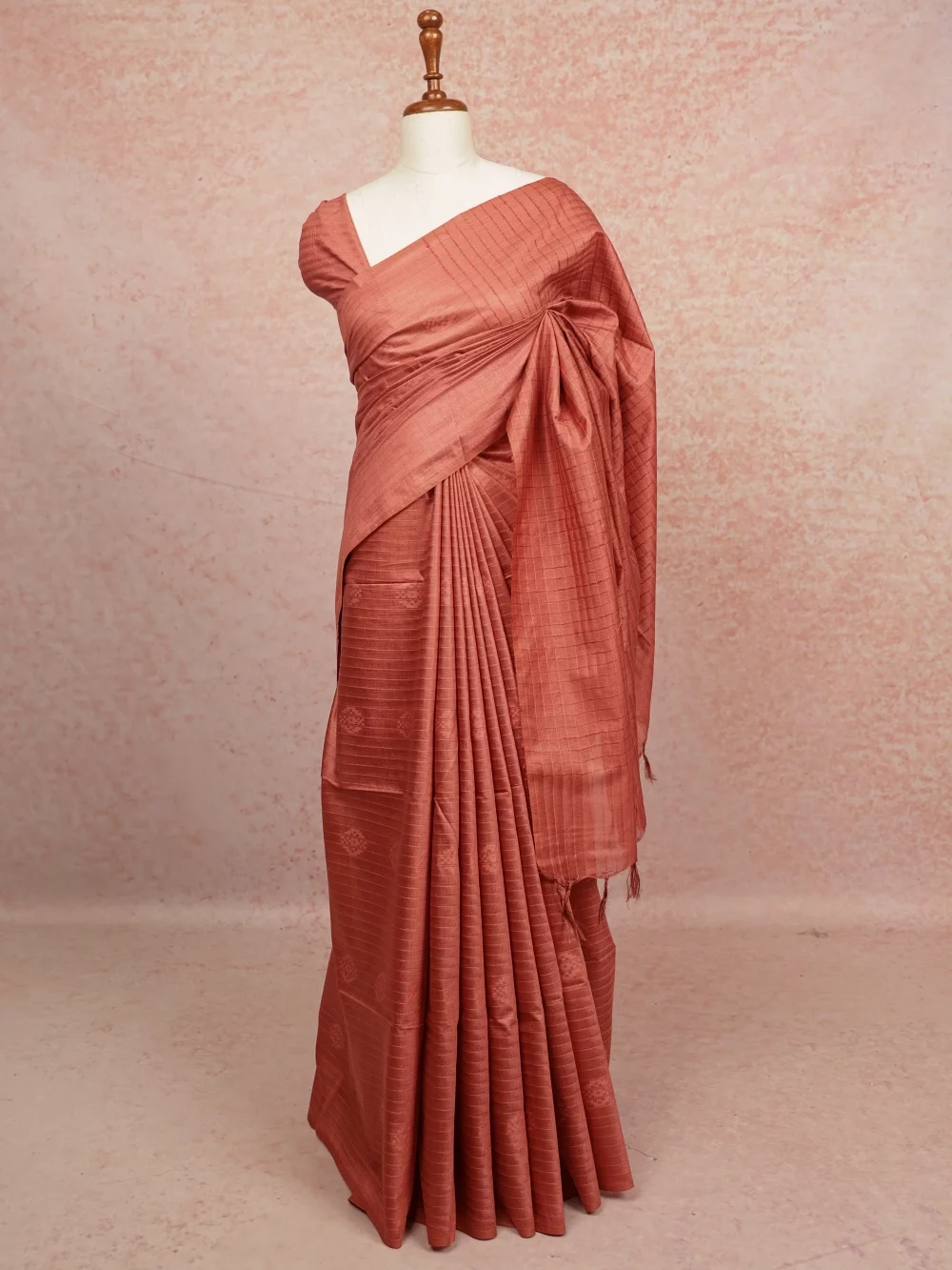 Peach Semi Tussar Saree