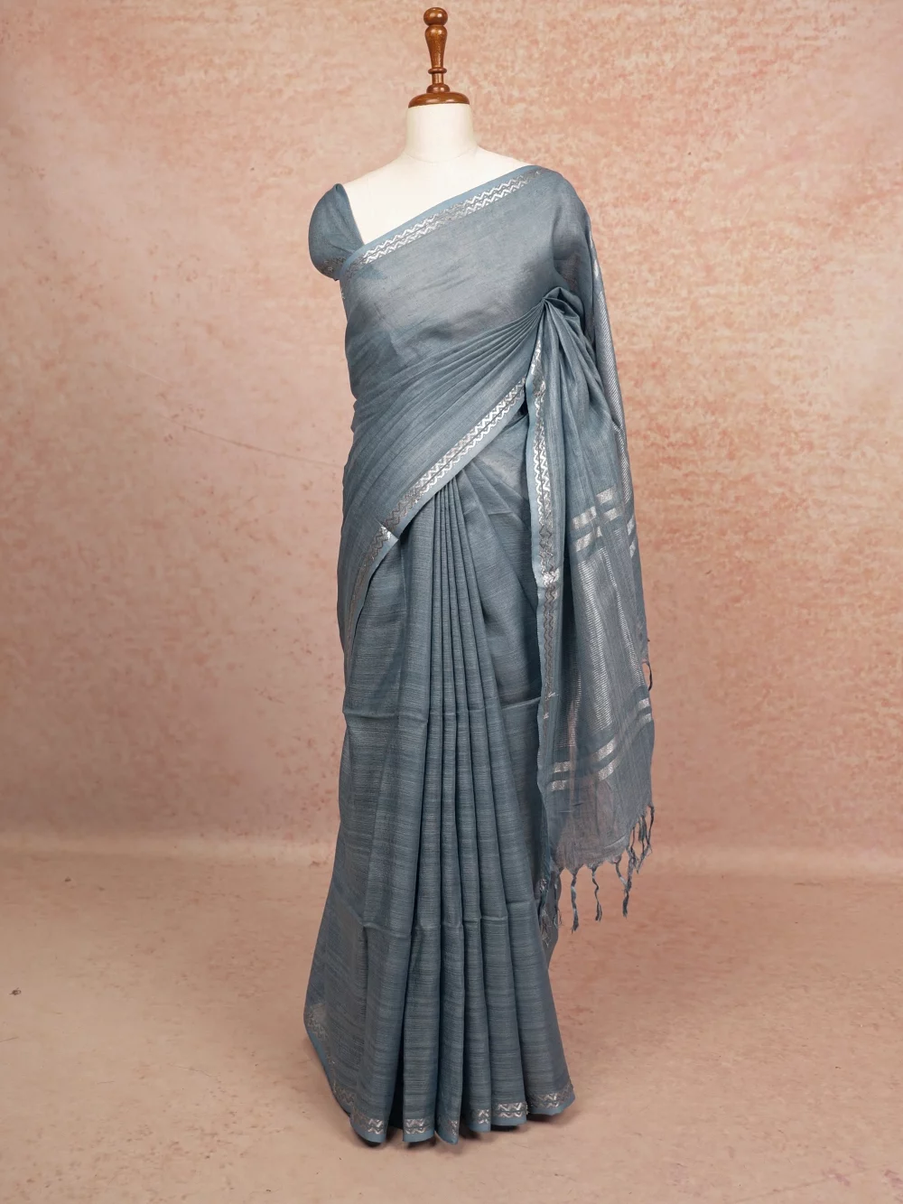 Greyish Blue Semi Linen Saree