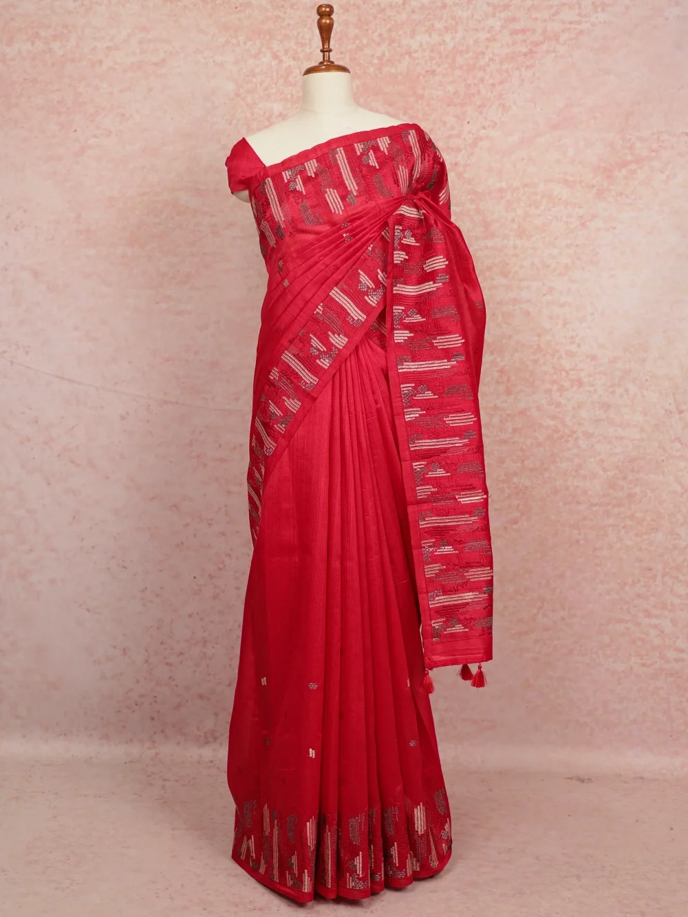 Redish Magenta Semi Tussar Saree