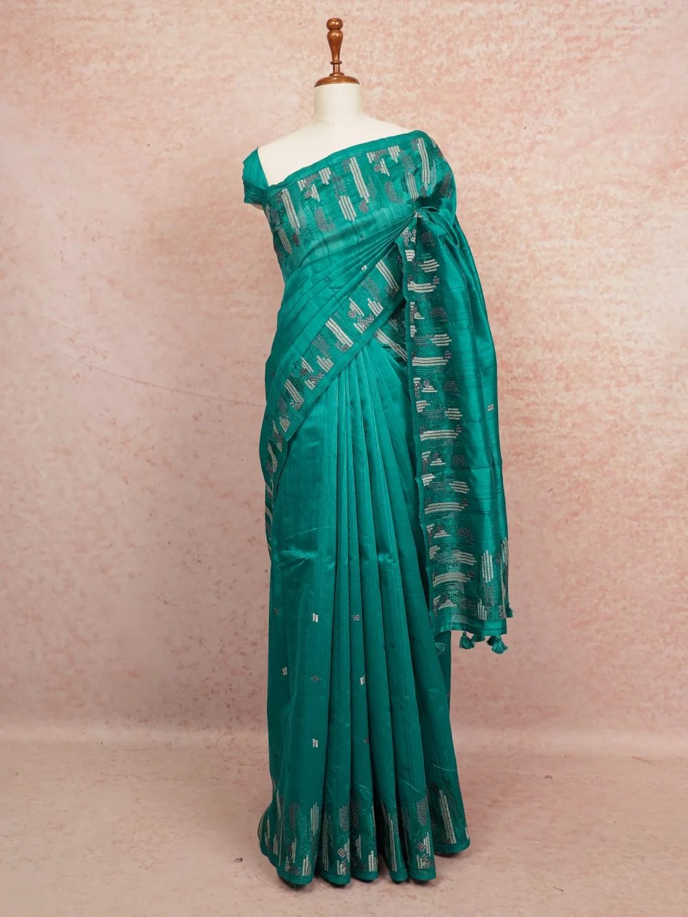 Sapphire Green Semi Tussar Saree