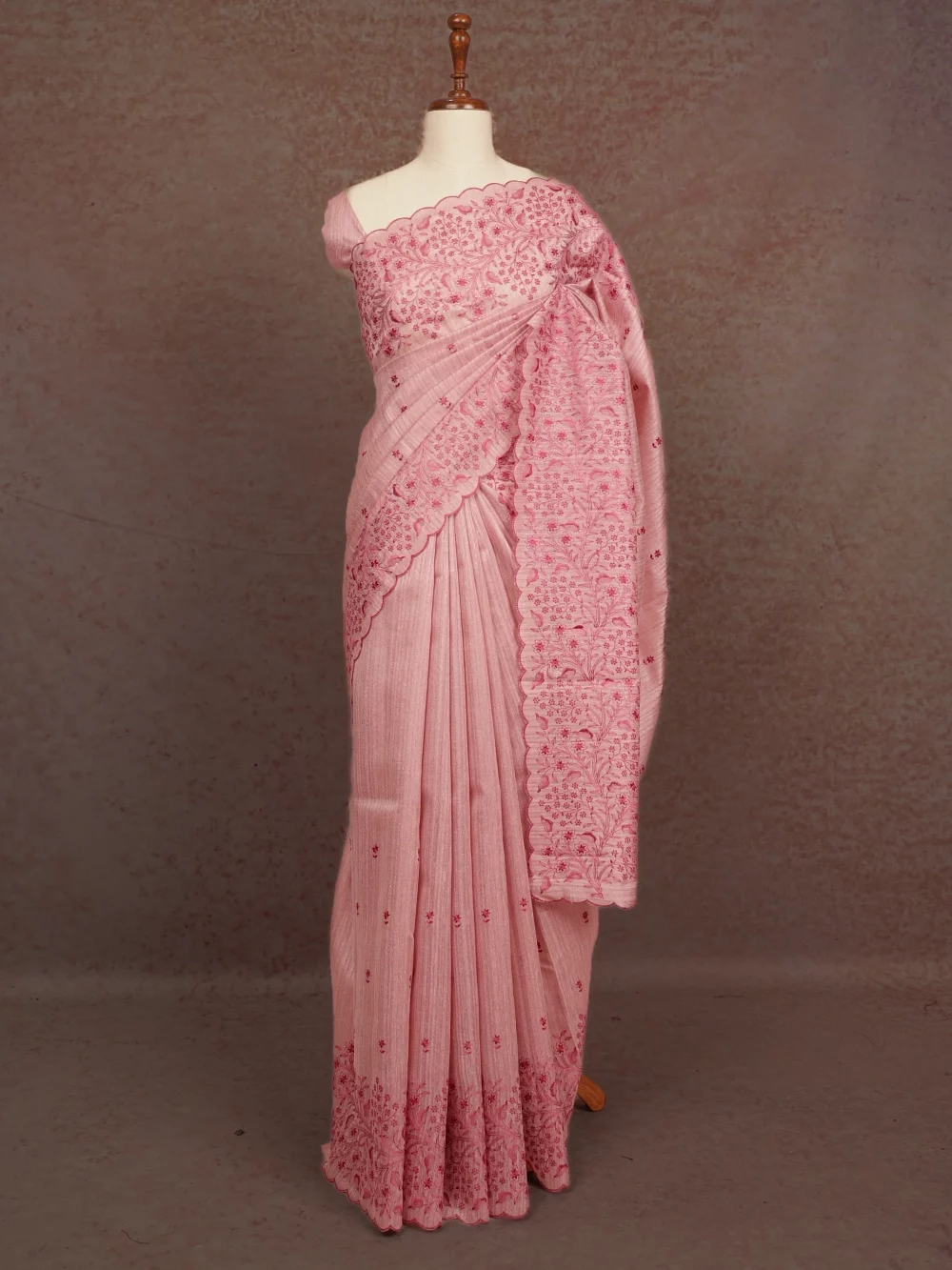 Pink Tussar Jute Saree