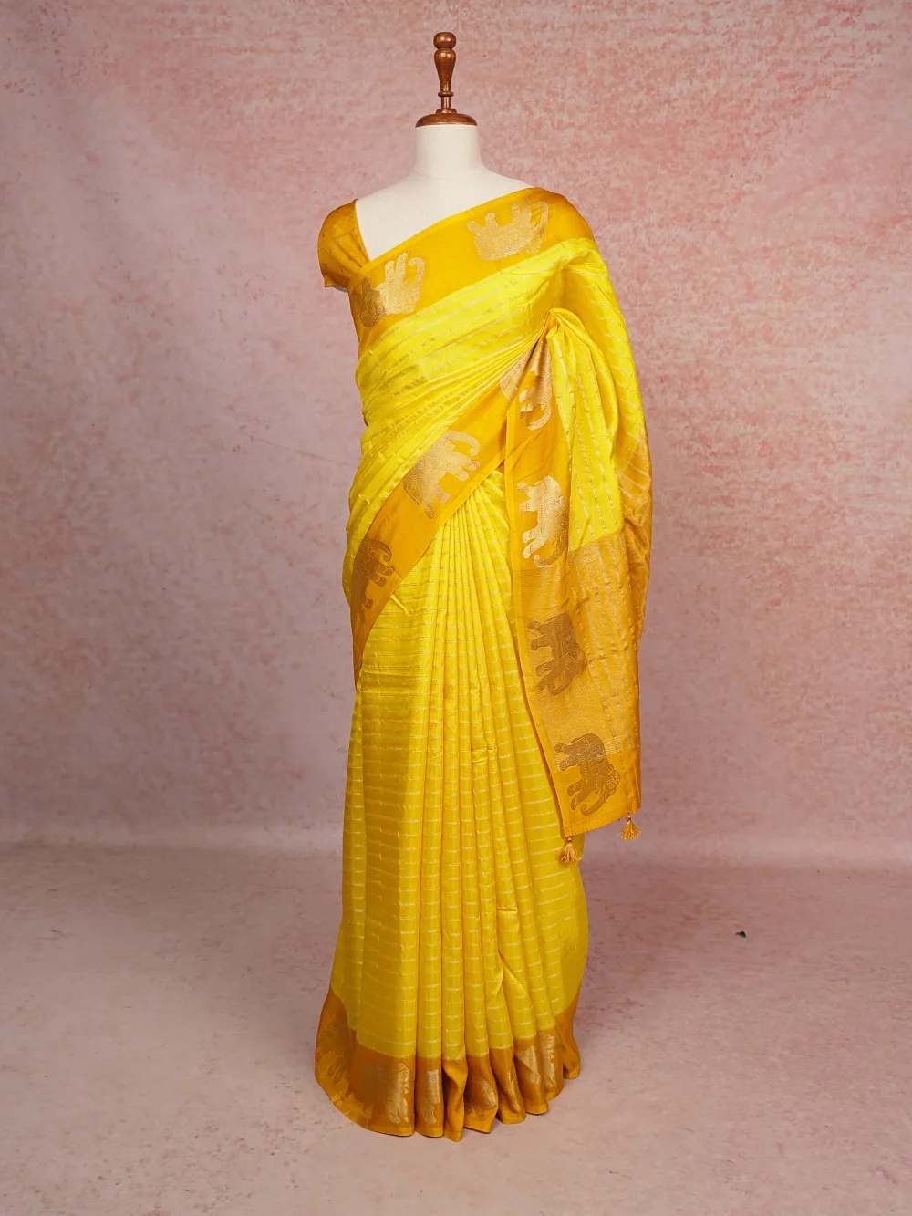 Yellow Semi Tussar Saree