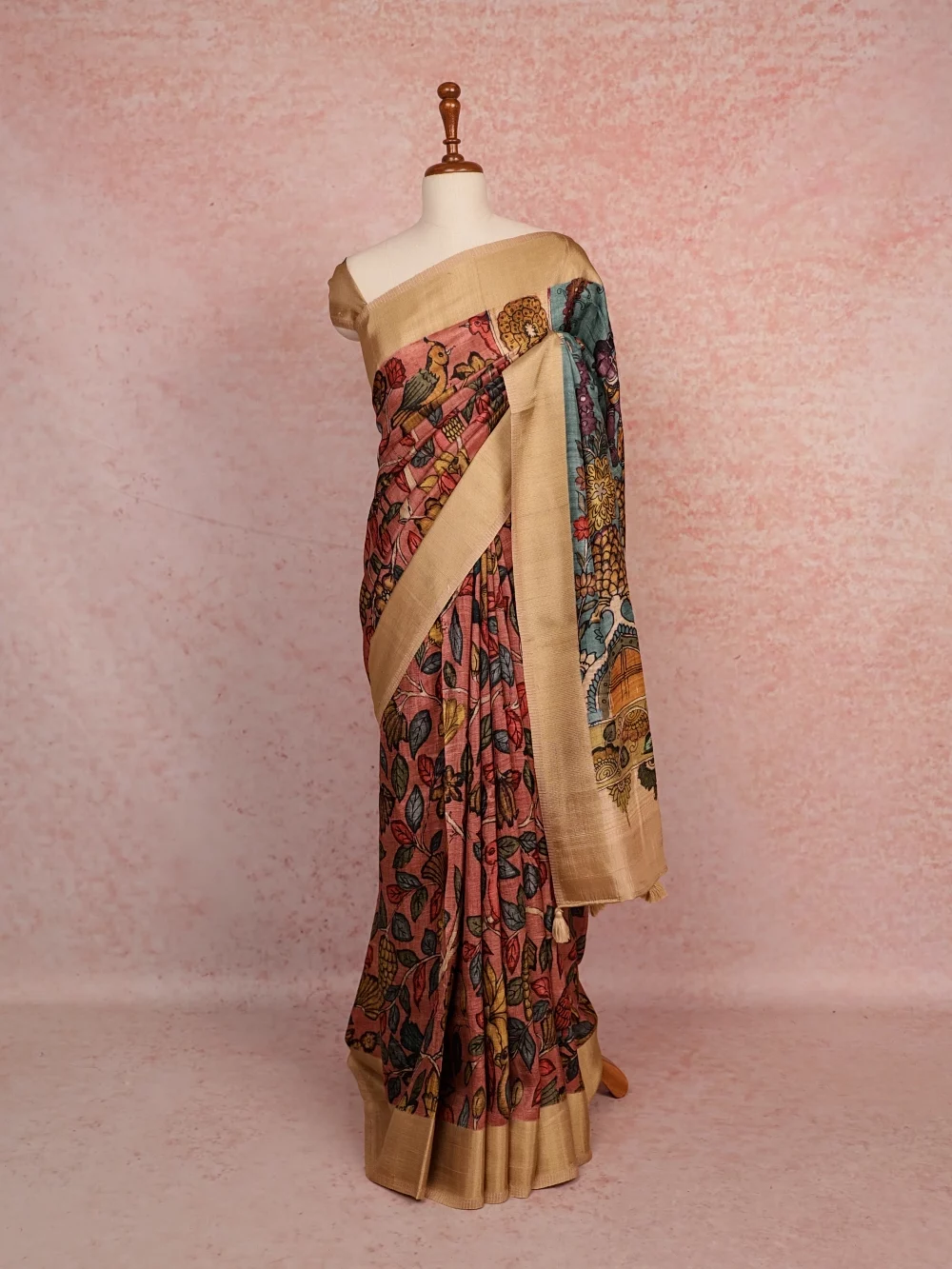 Onion Color Semi Tussar Saree