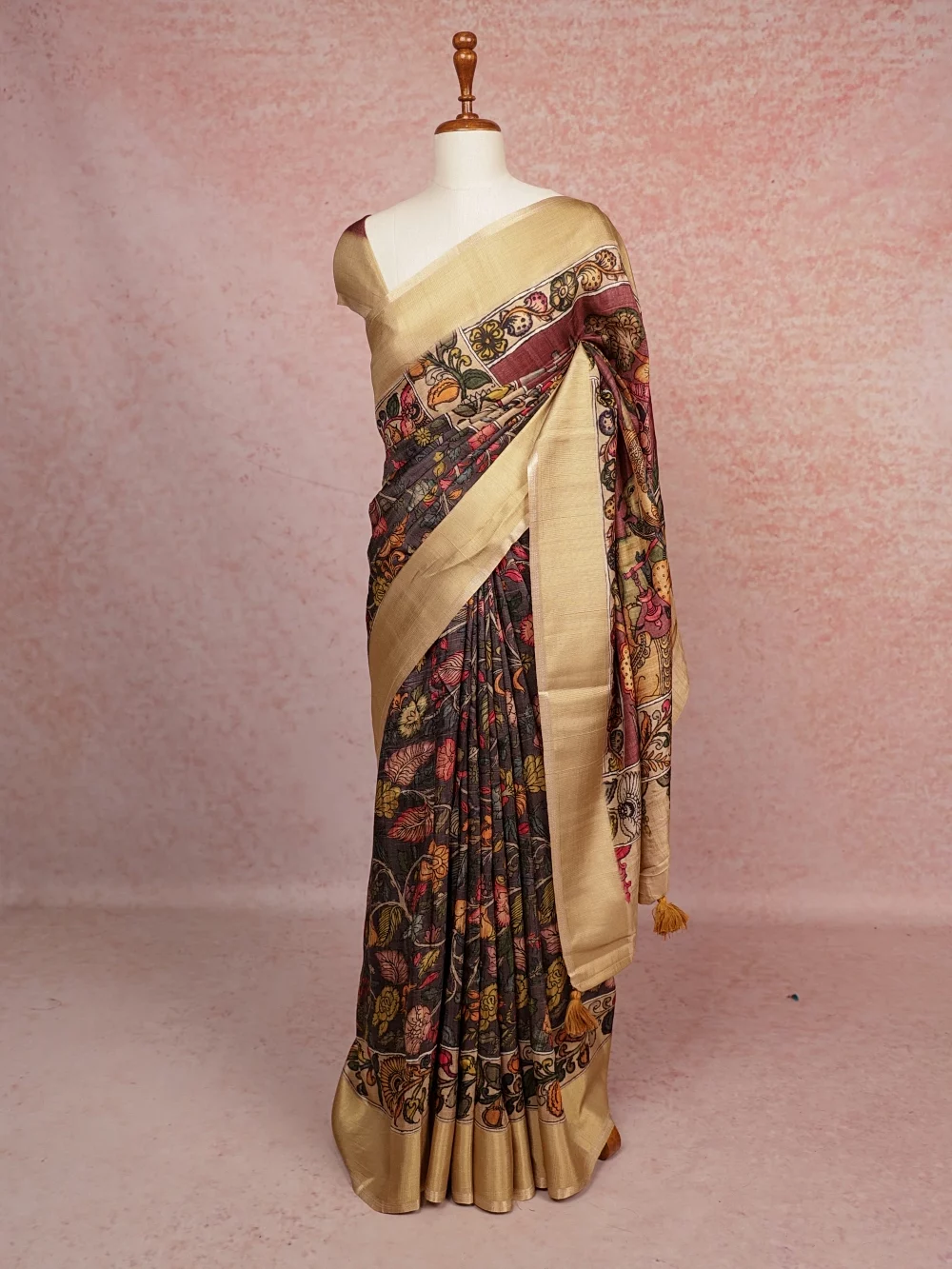 Charcol Grey Semi Tussar Saree