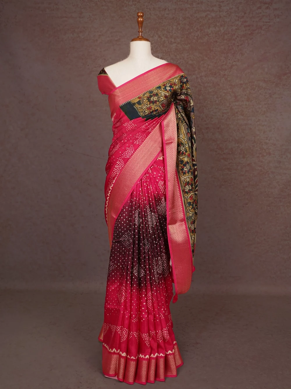 Rani Pink Semi Chanderi Saree