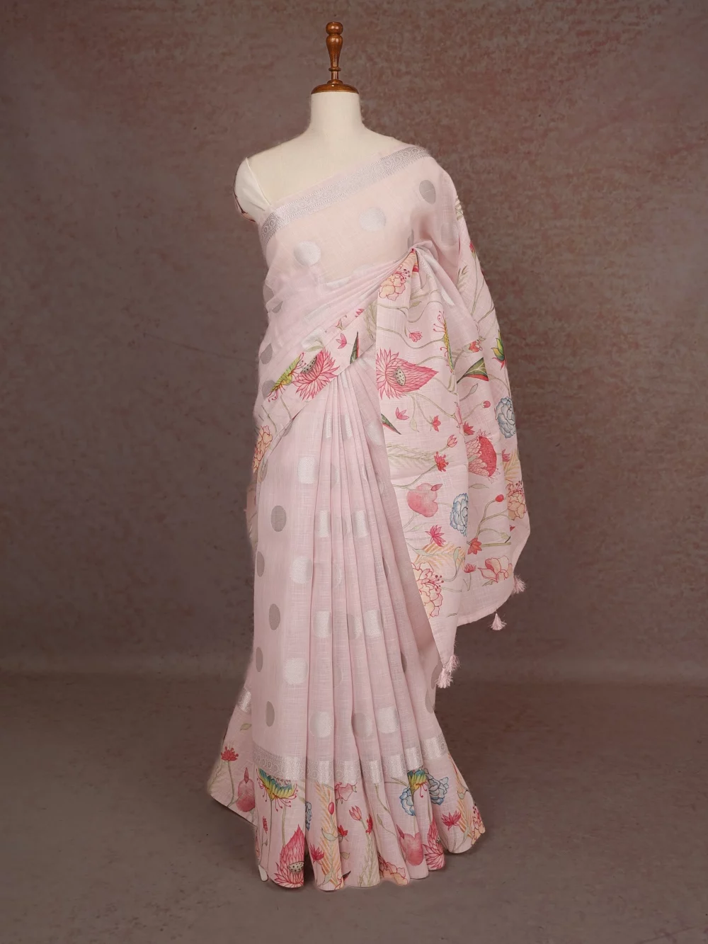 Baby Pink Linen Cotton Saree