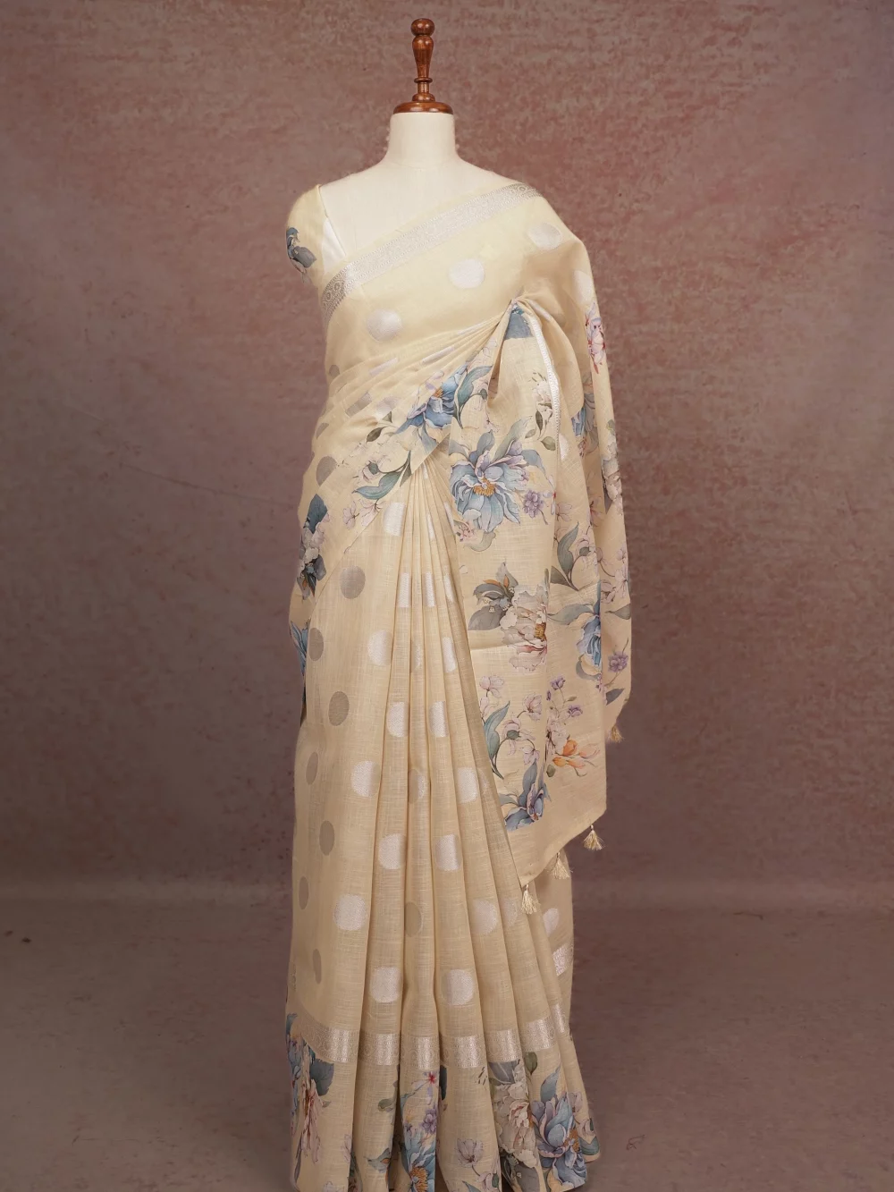Off White Tussar Jute Saree
