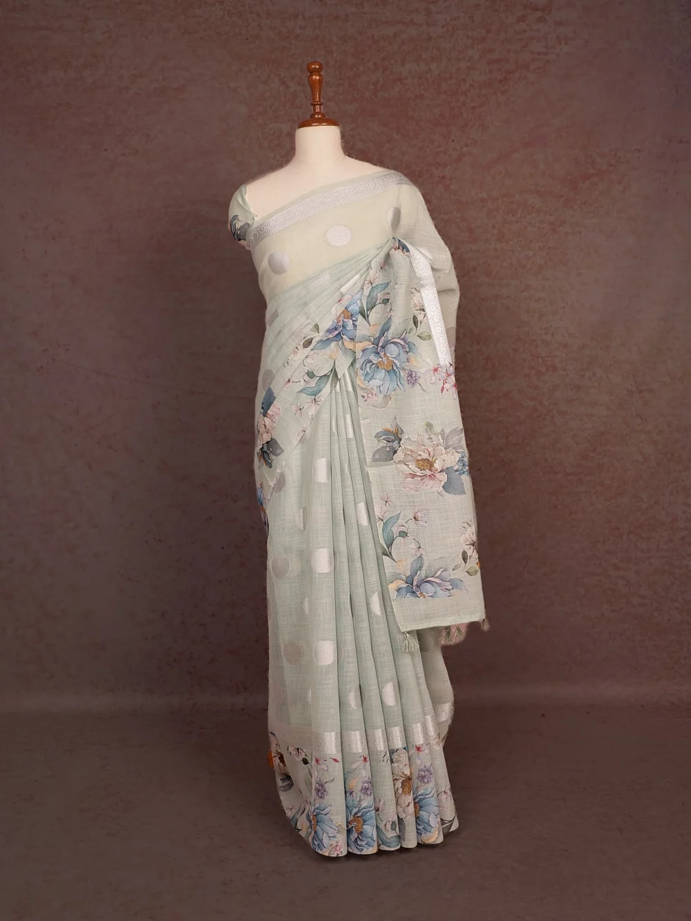 Pastel Green Semi Linen Saree