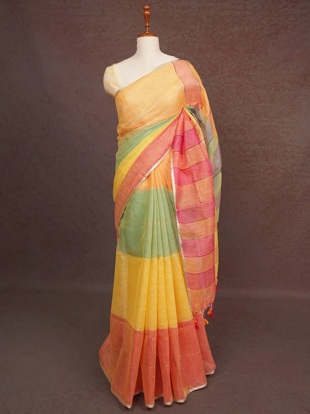 Multi Colors Linen Saree