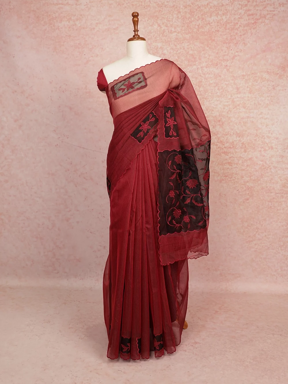 Maroon Semi Organza Saree