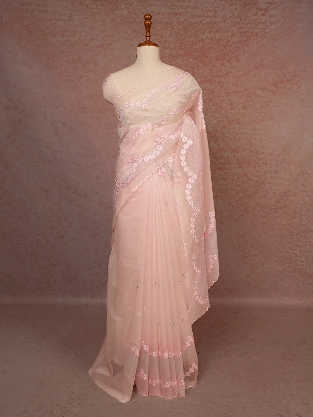 Pastel Pink Organza Saree