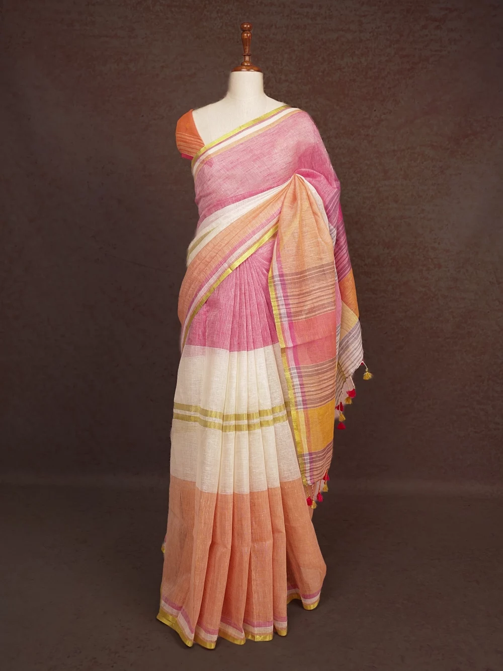 Multi Colour Semi Linen Saree
