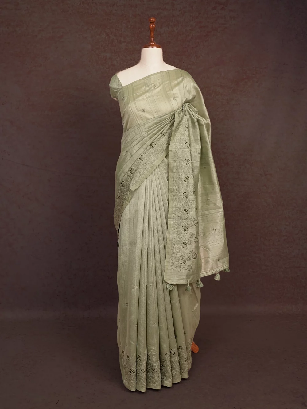Pastel Green Semi Tussar Saree