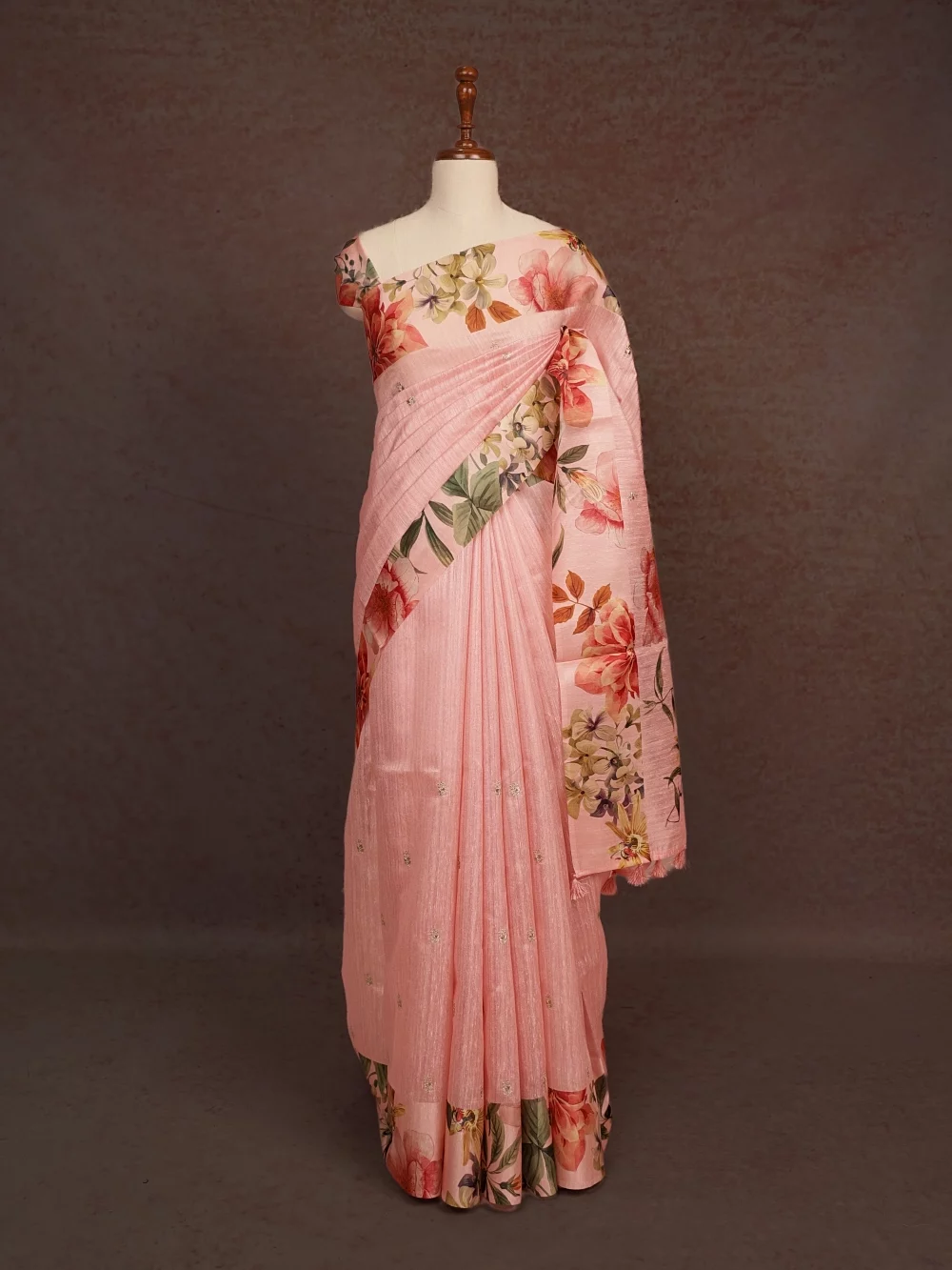 Peach Semi Tussar Saree