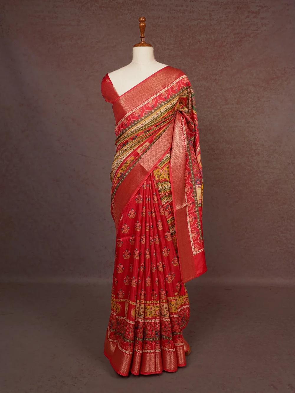 Red Semi Tussar Saree