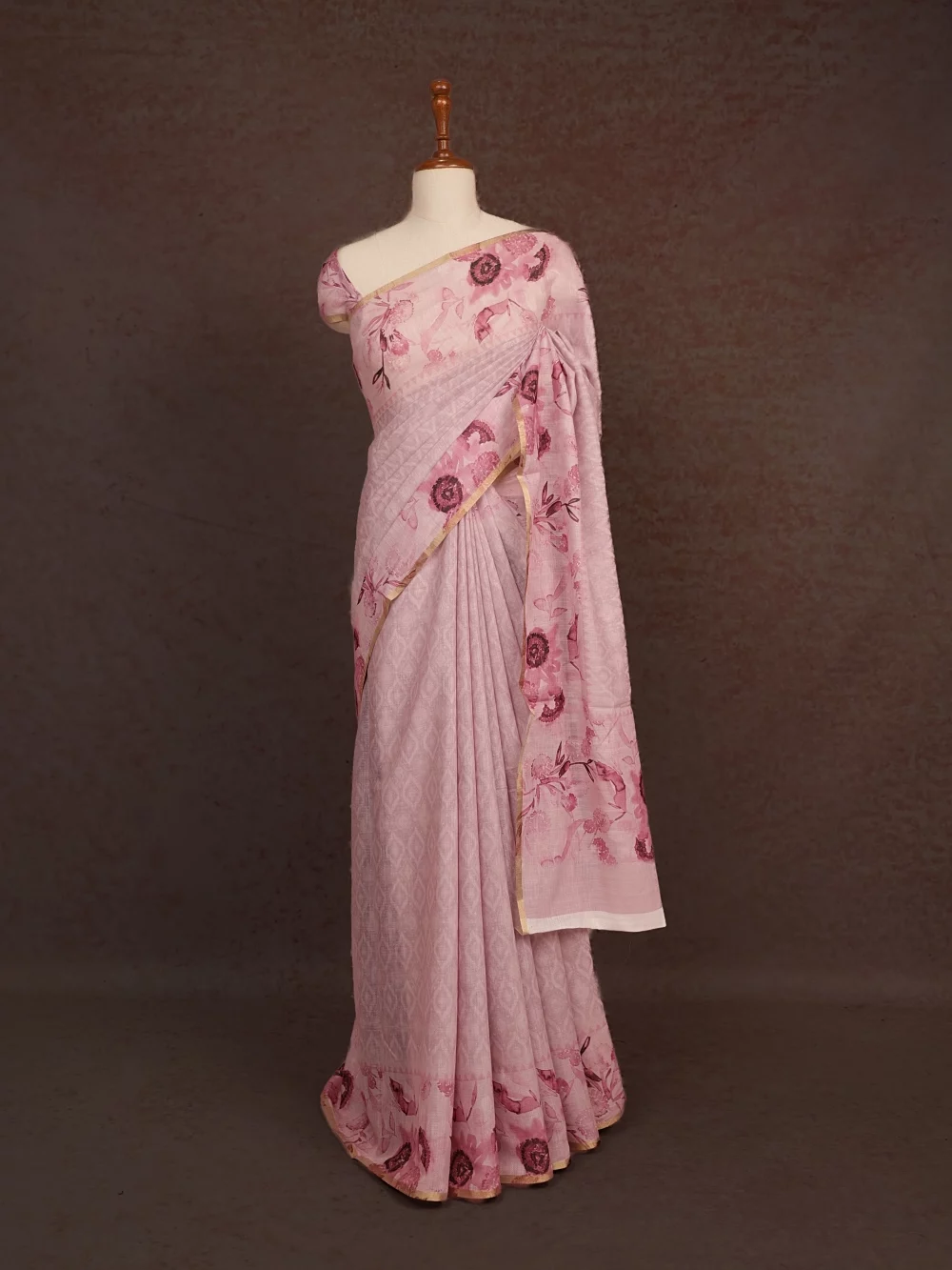 Light Onion Pink Semi Chanderi Saree