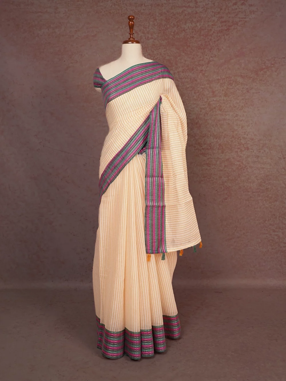 Cream Semi Linen Saree
