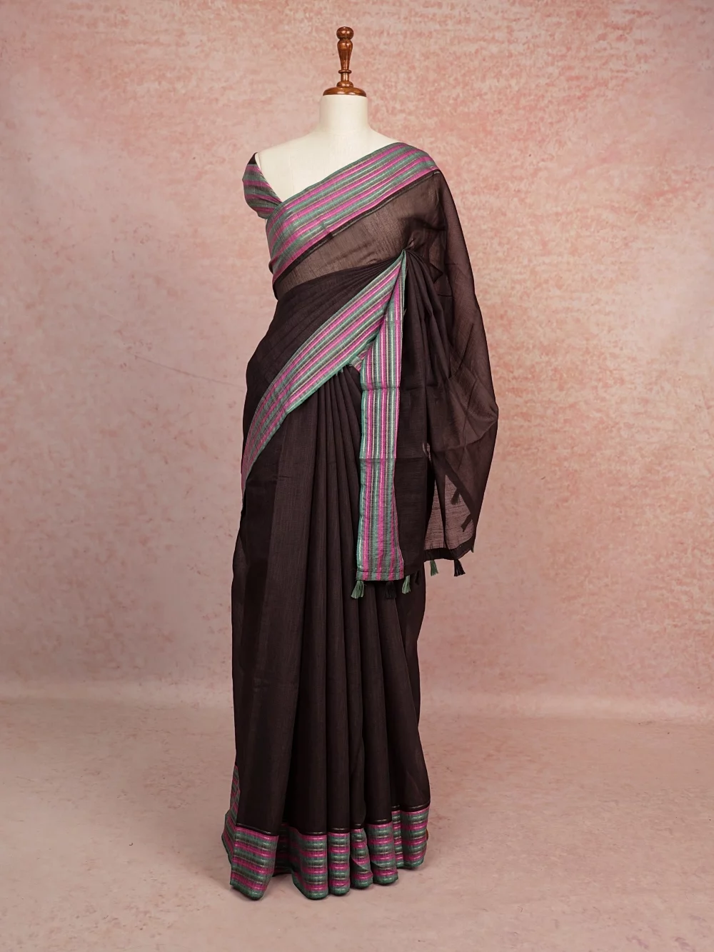 Charcoal Colour Semi Linen Saree