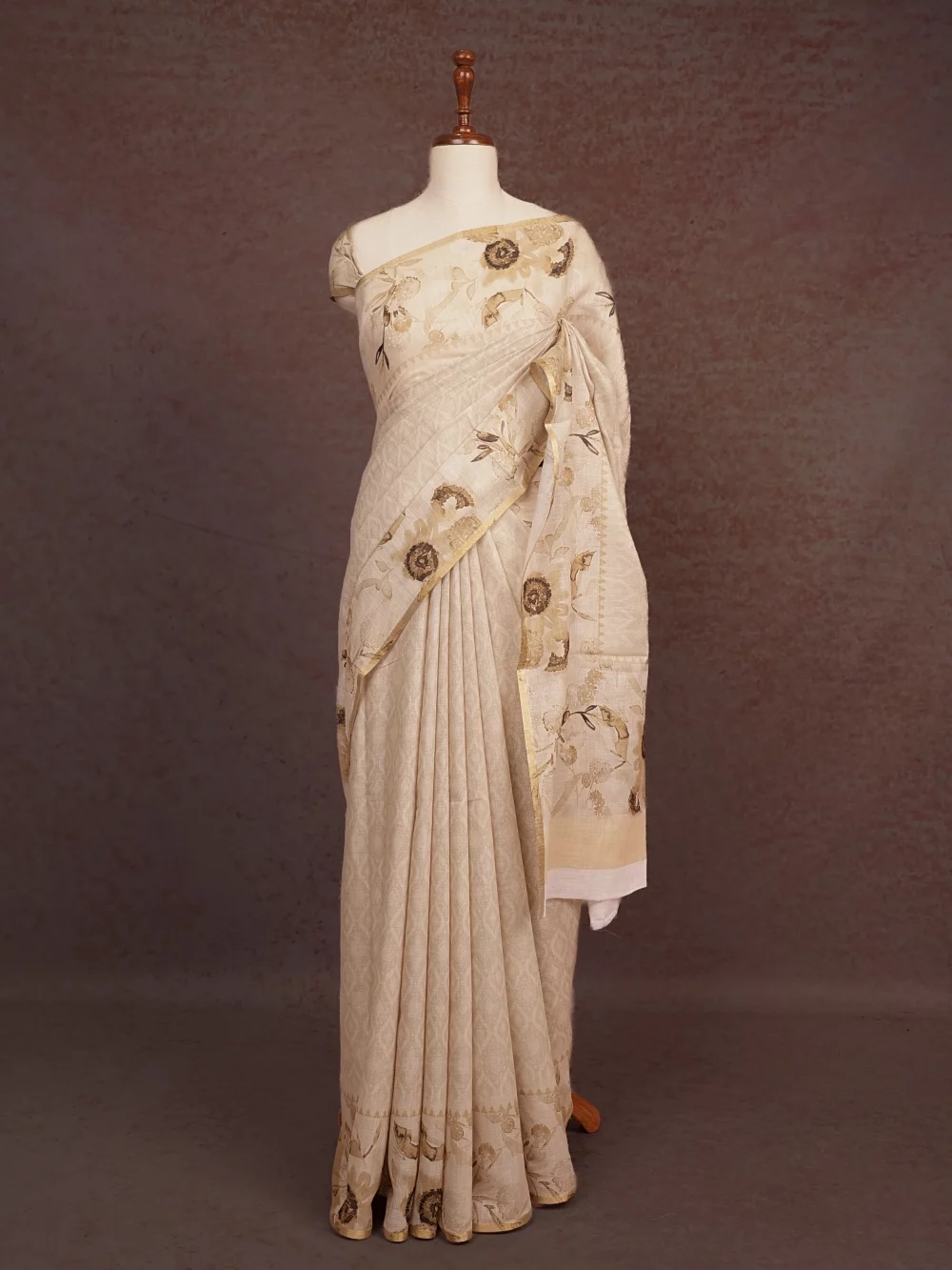 Cream Semi Chanderi Saree