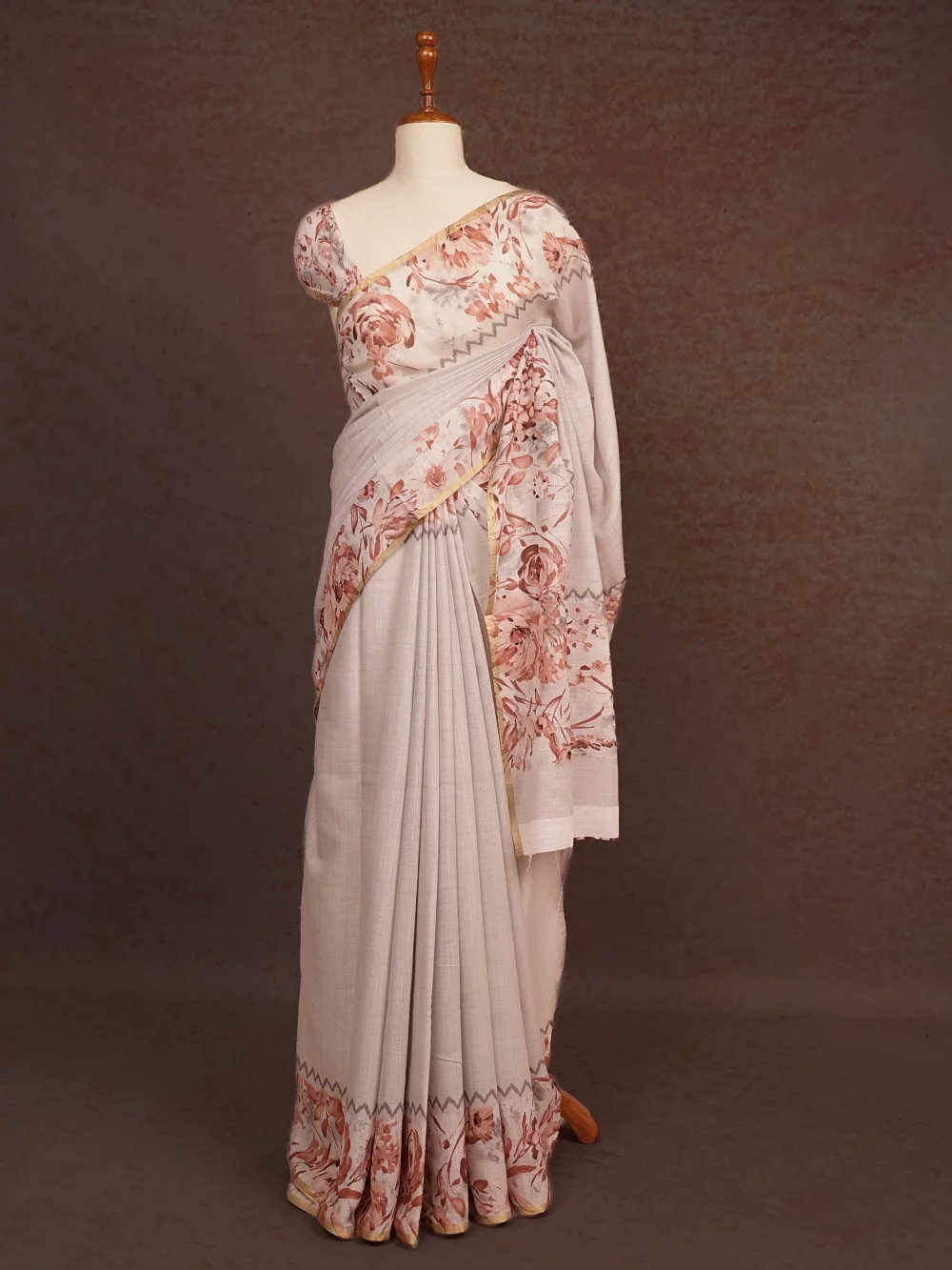 Light Grey Semi Chanderi Saree