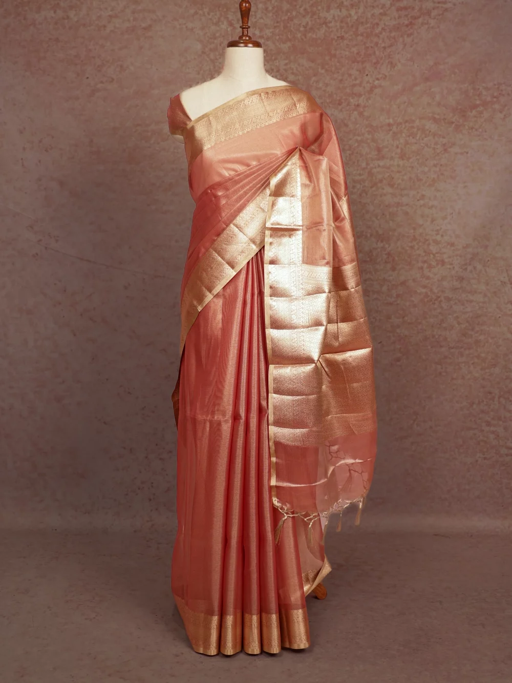 Peach Semi Tissue Saree