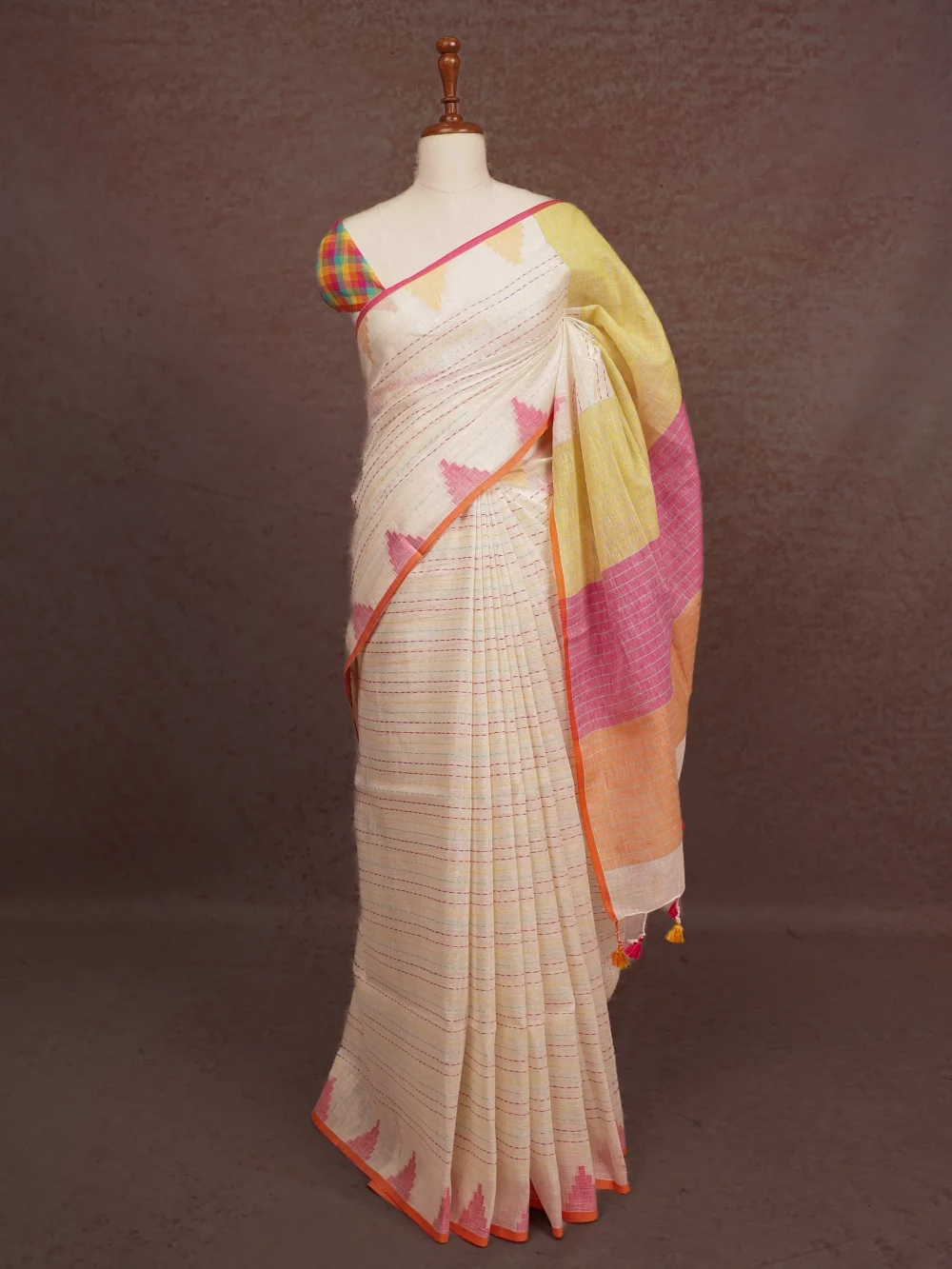 Off White Semi Linen Saree