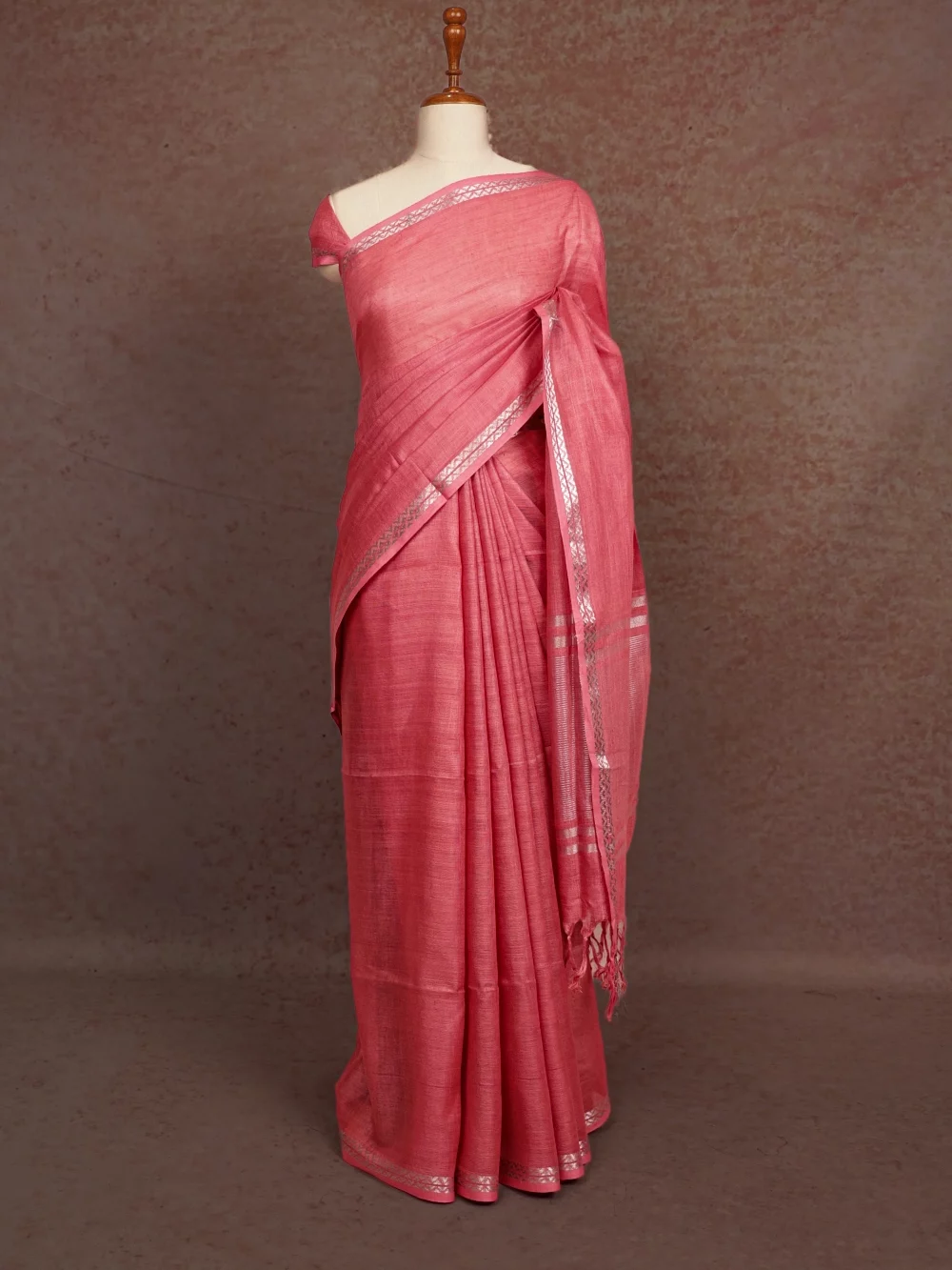 Peach Pink Semi Linen Saree
