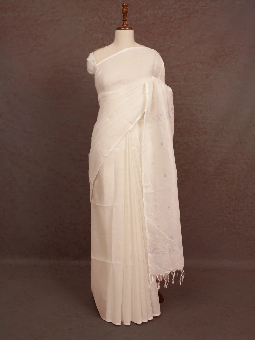 Off White Semi Linen Saree
