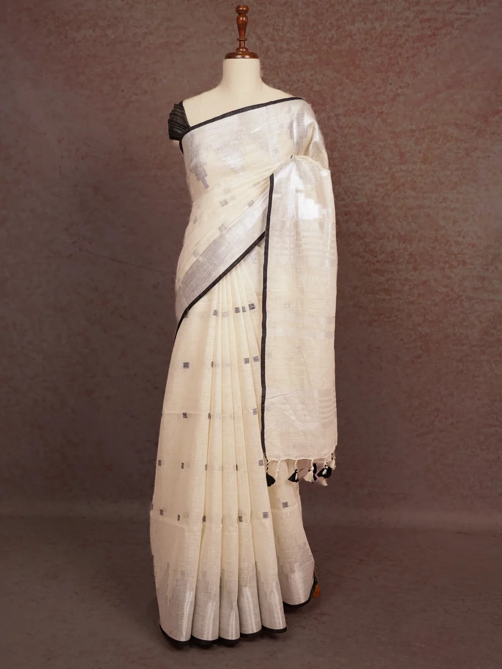 White Semi Linen Saree