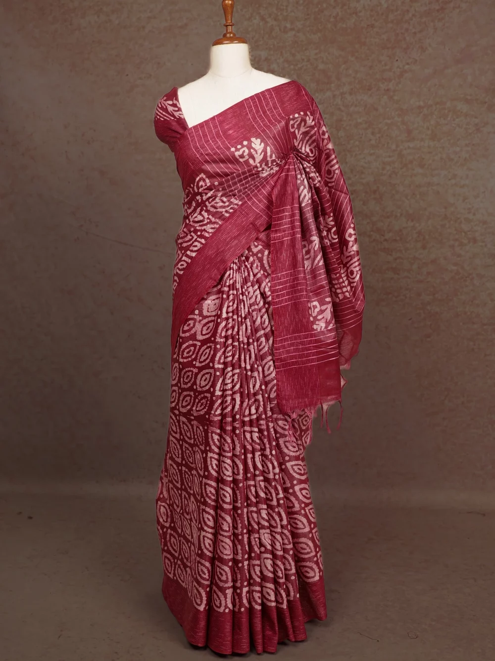 Wine Colour Semi Tussar Saree