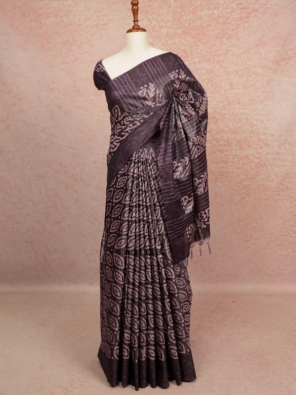 Navy Blue Semi Tussar Saree