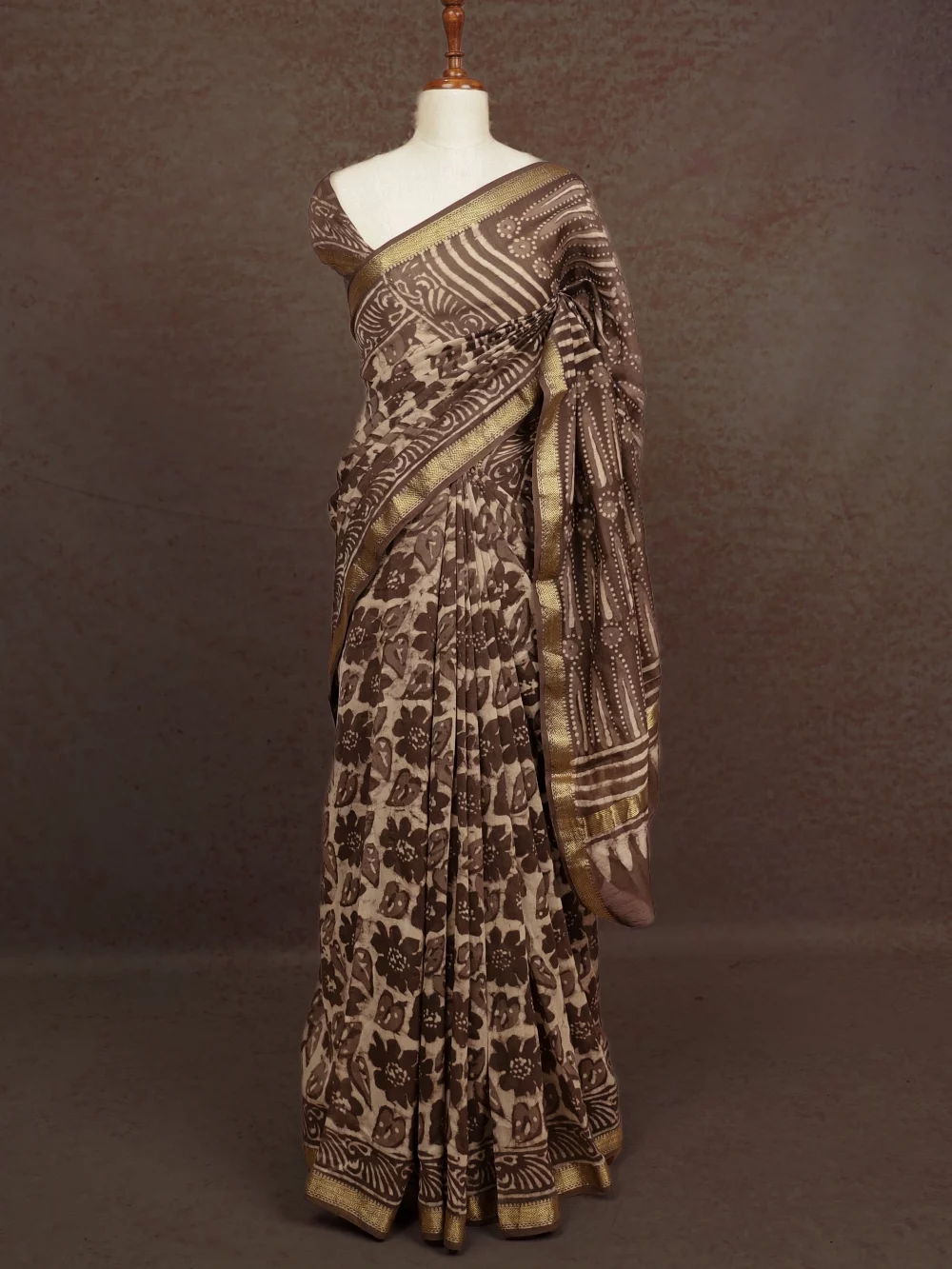 Dark Cream Chanderi Saree