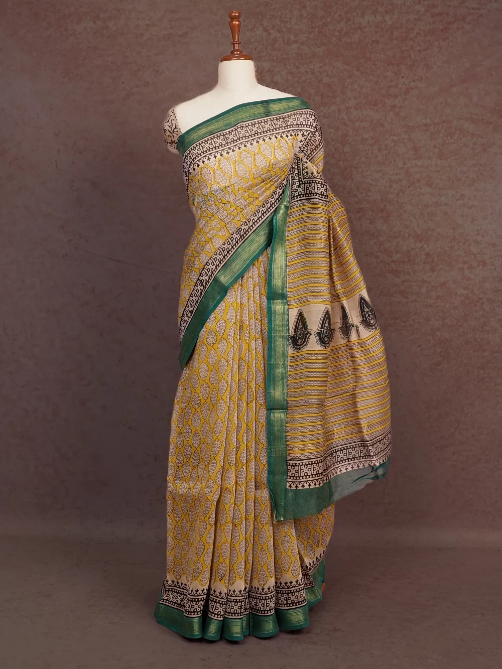 Mustard Yellow Maheswari Silk Saree