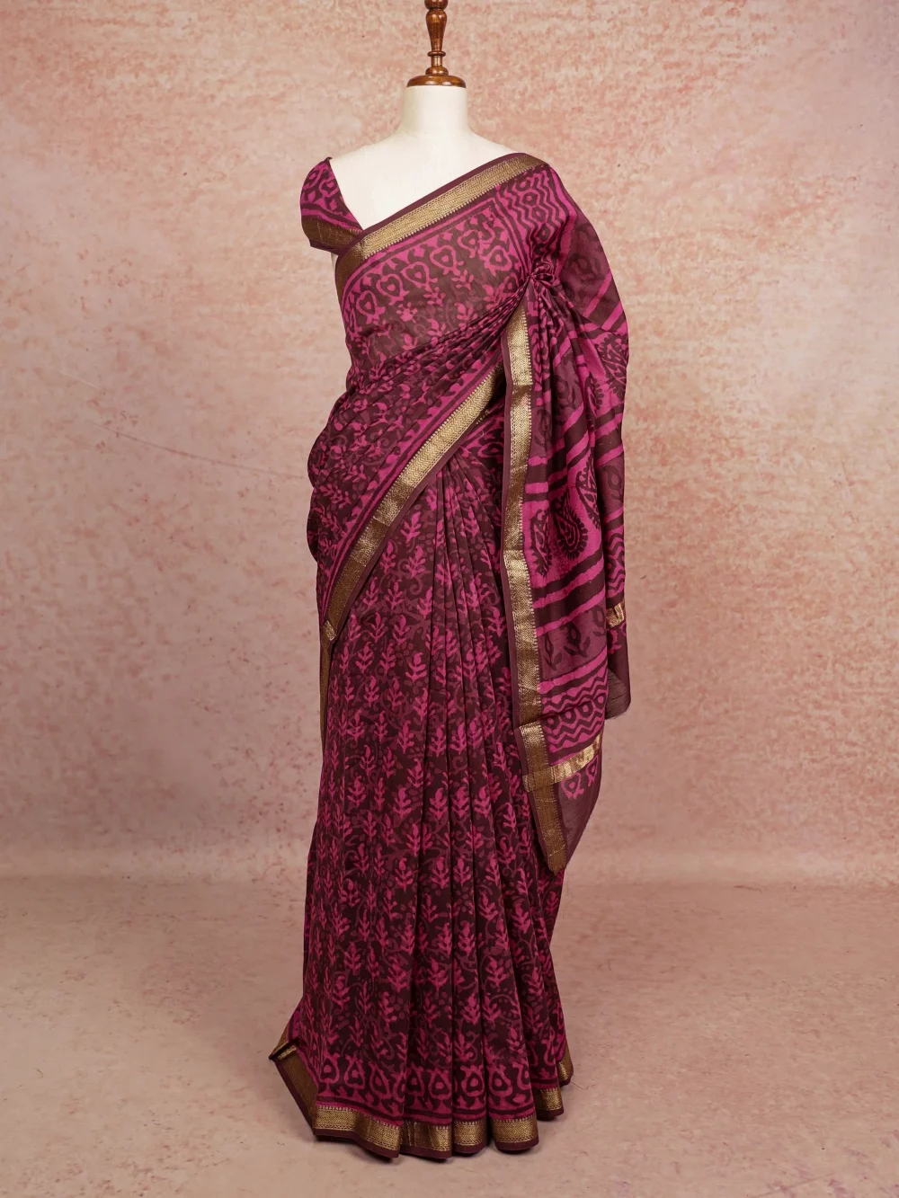 Dark Brown Semi Chanderi Saree