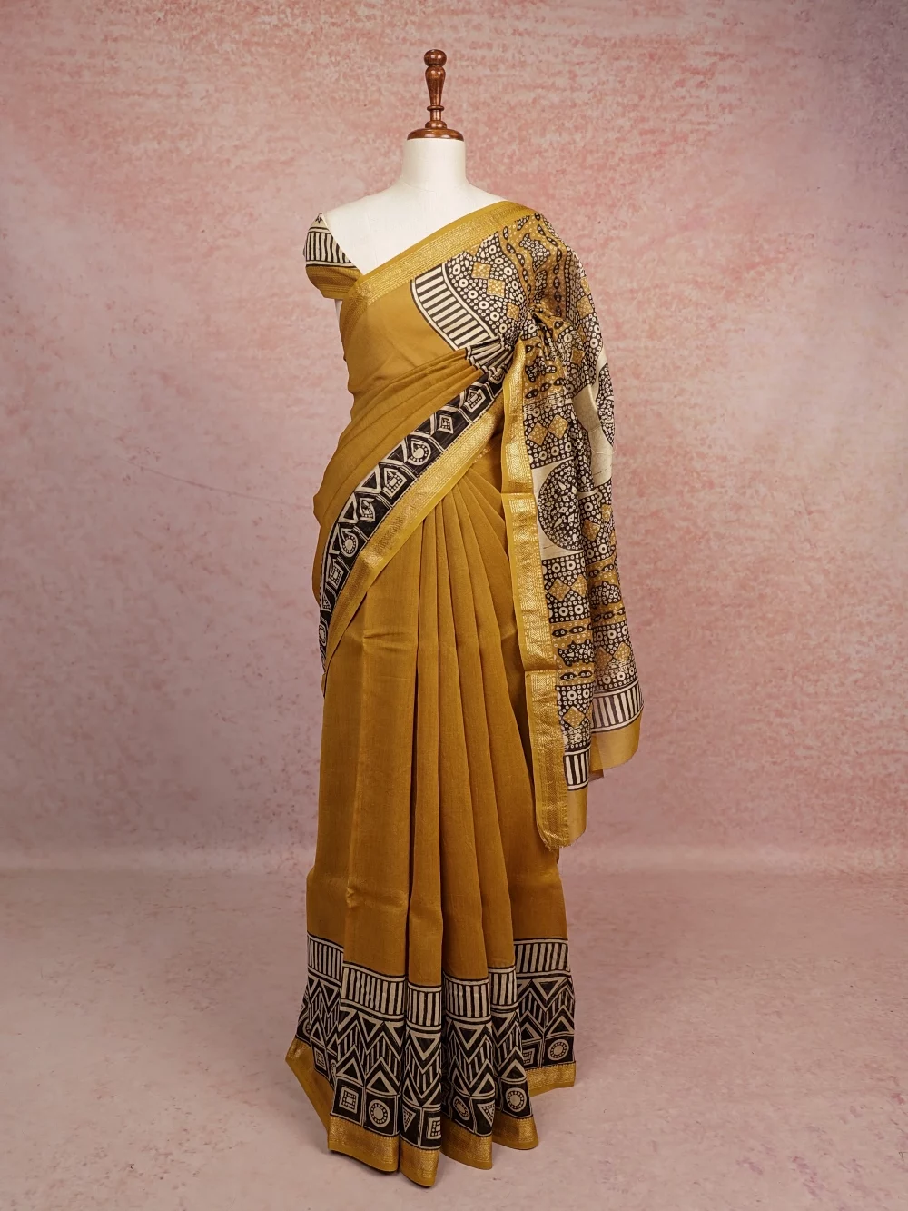 Mustard Yellow Maheswari Silk Saree
