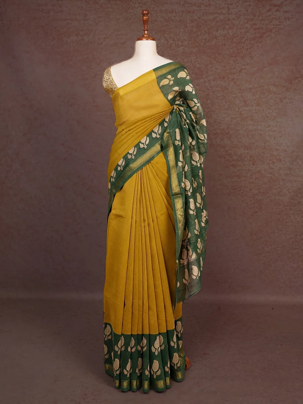 Mustard Yellow Maheswari Silk Saree