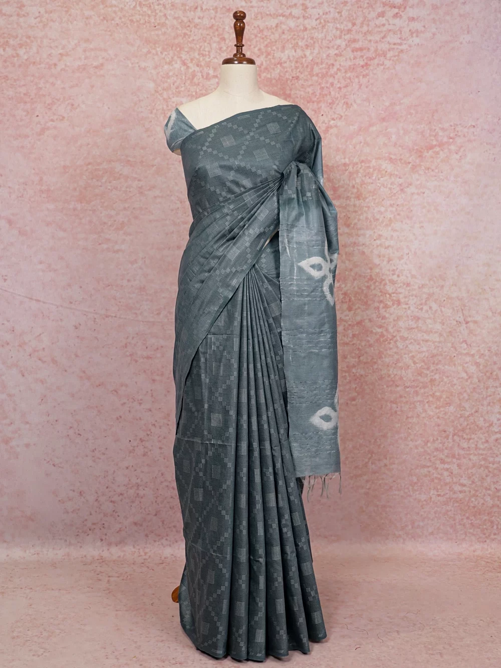 Greyish Blue Semi Tussar Saree