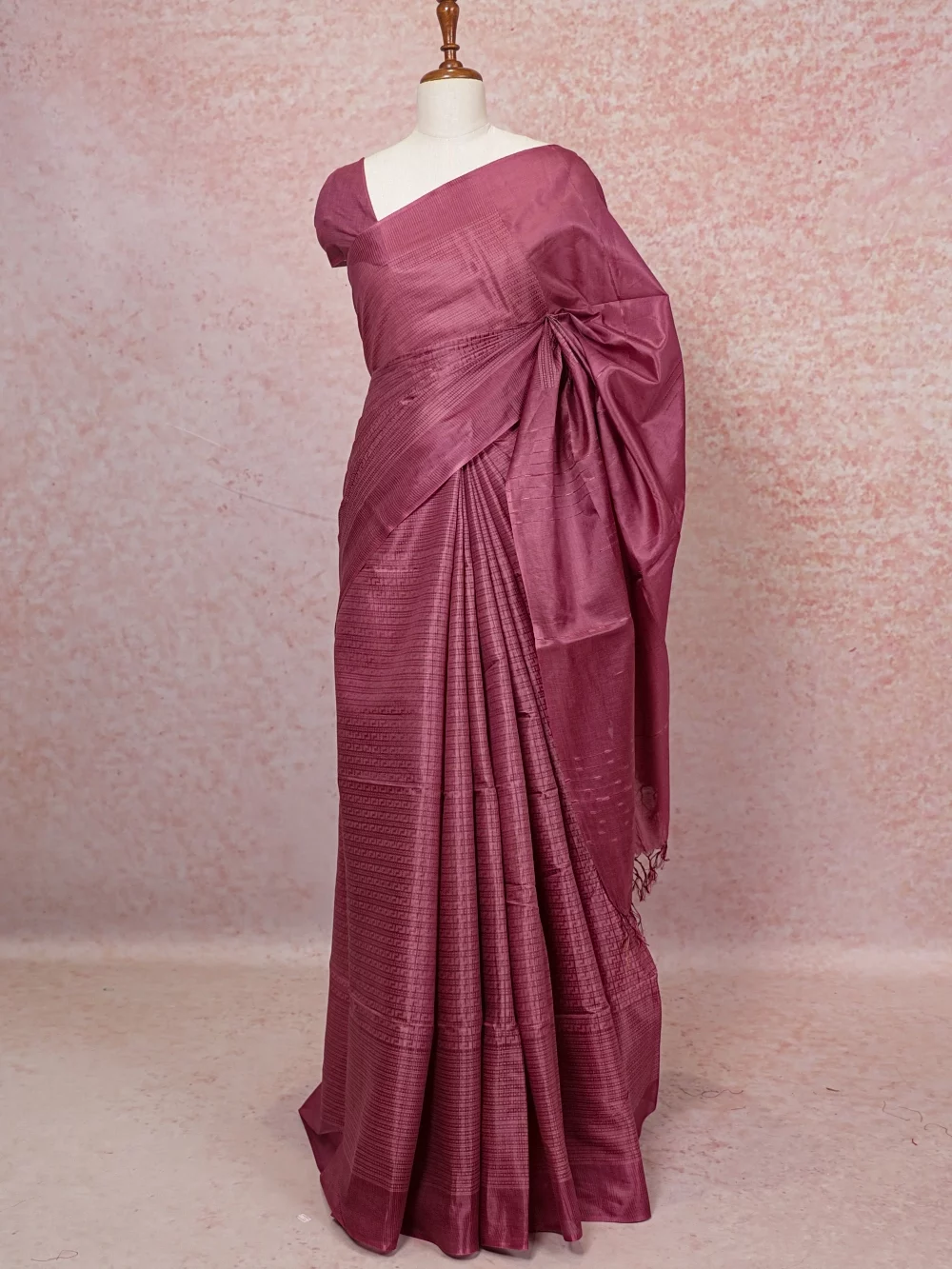 Onion Colour Semi Tussar Saree