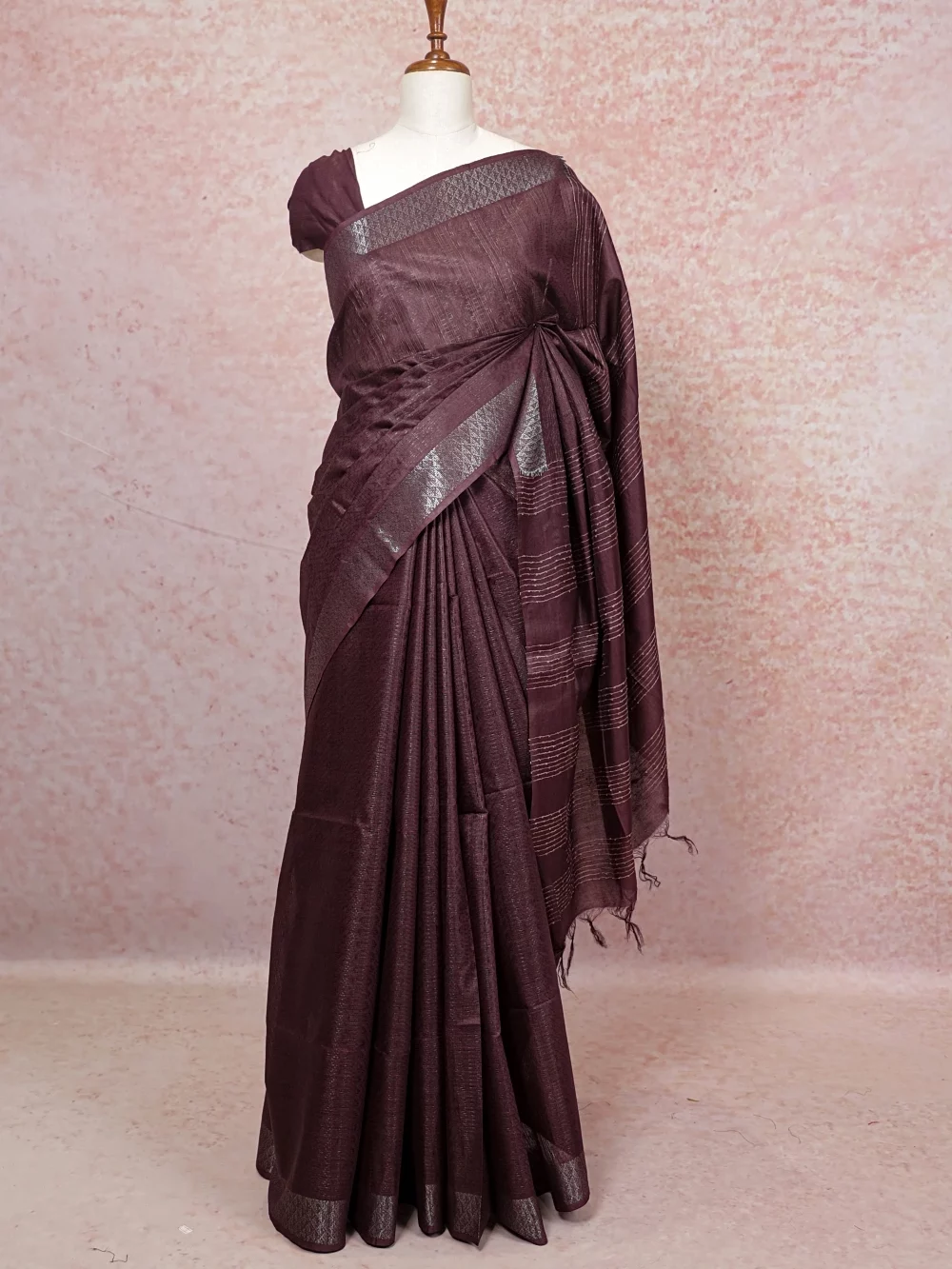 Dark Wine Semi Tussar Saree