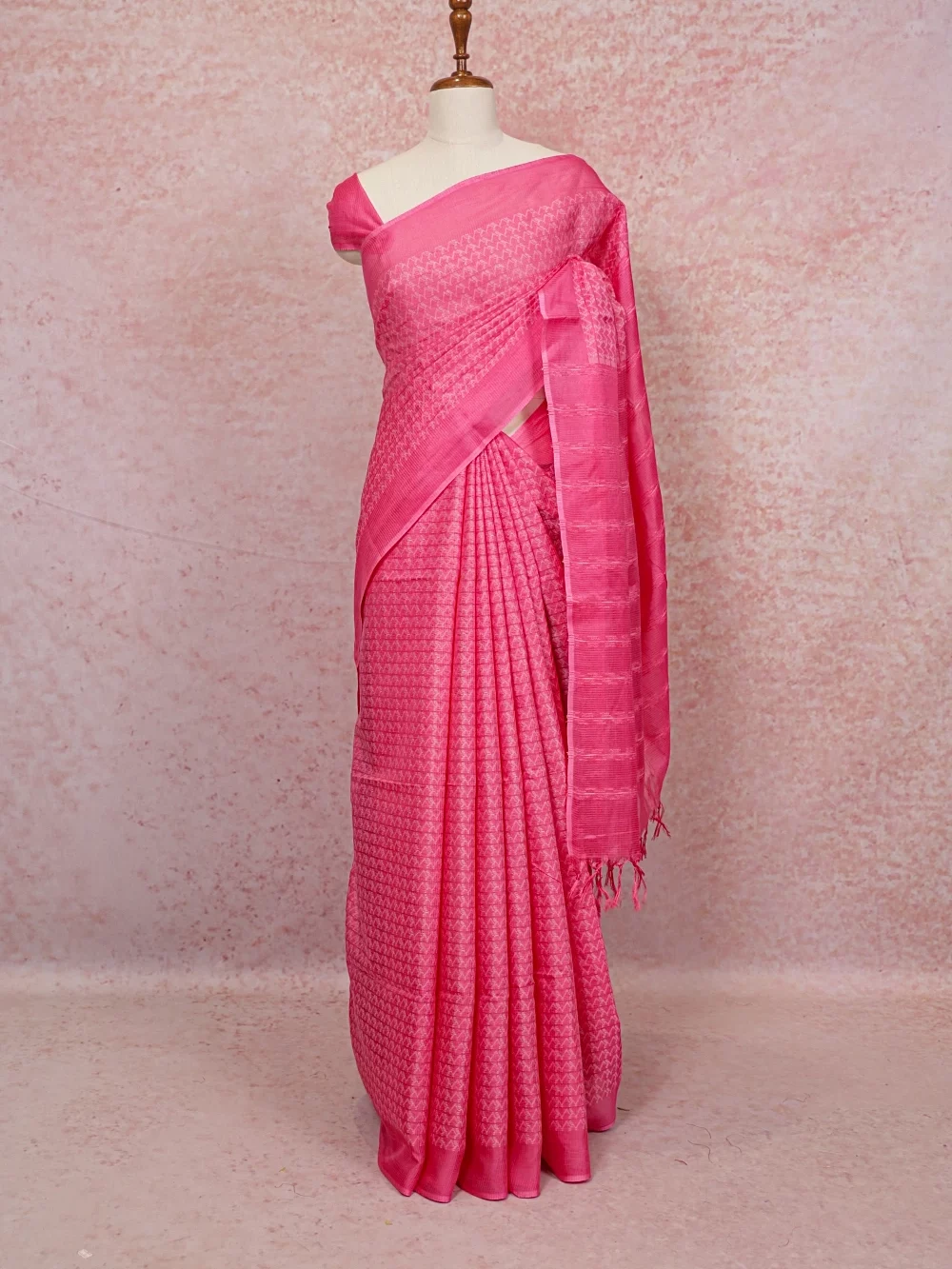 Pink Tussar Silk Saree