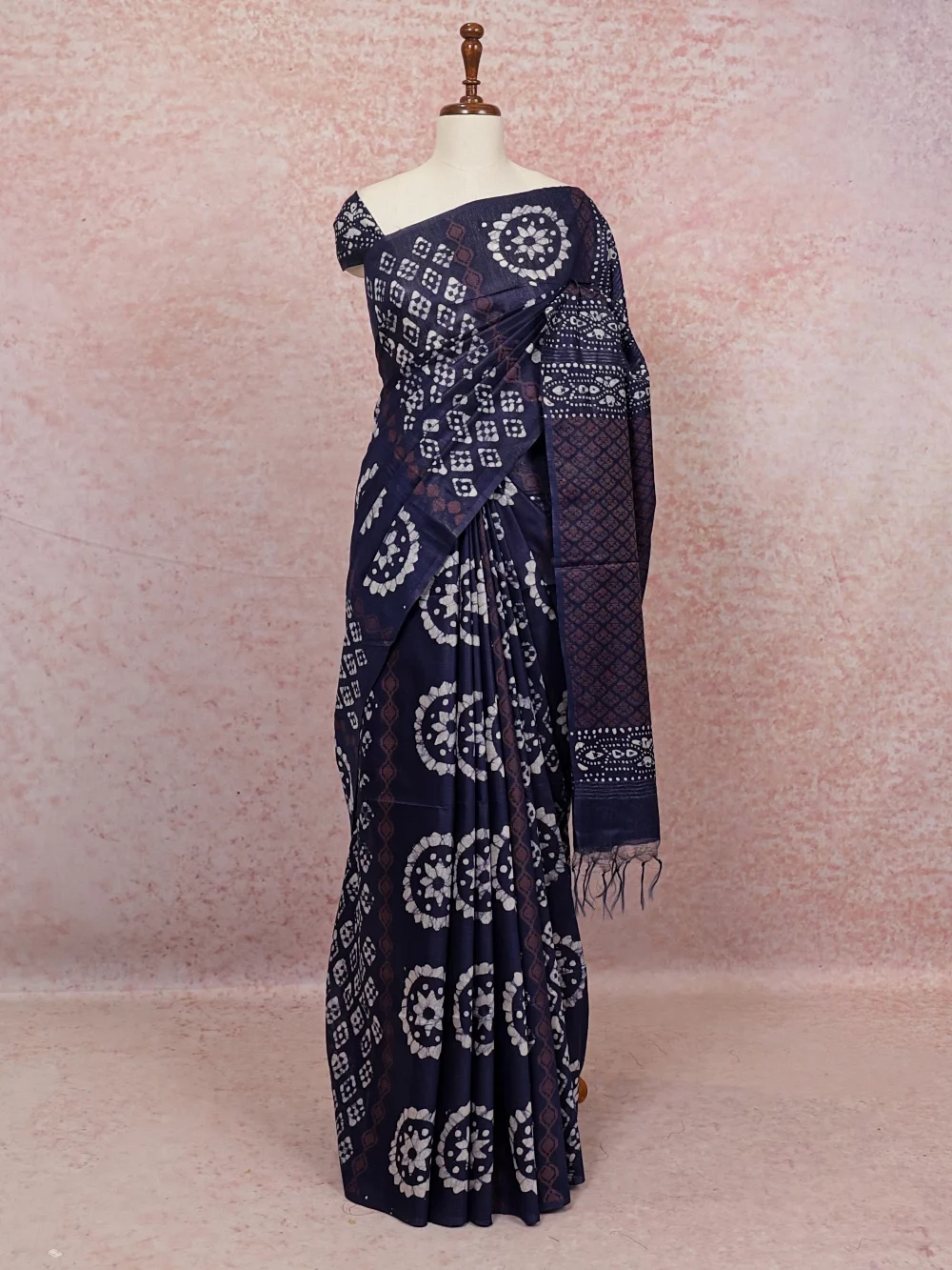 Navy Blue Semi Tussar Saree