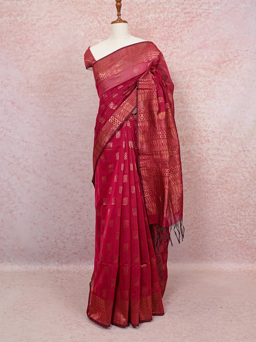Dark Hot Pink Cotton Silk Saree