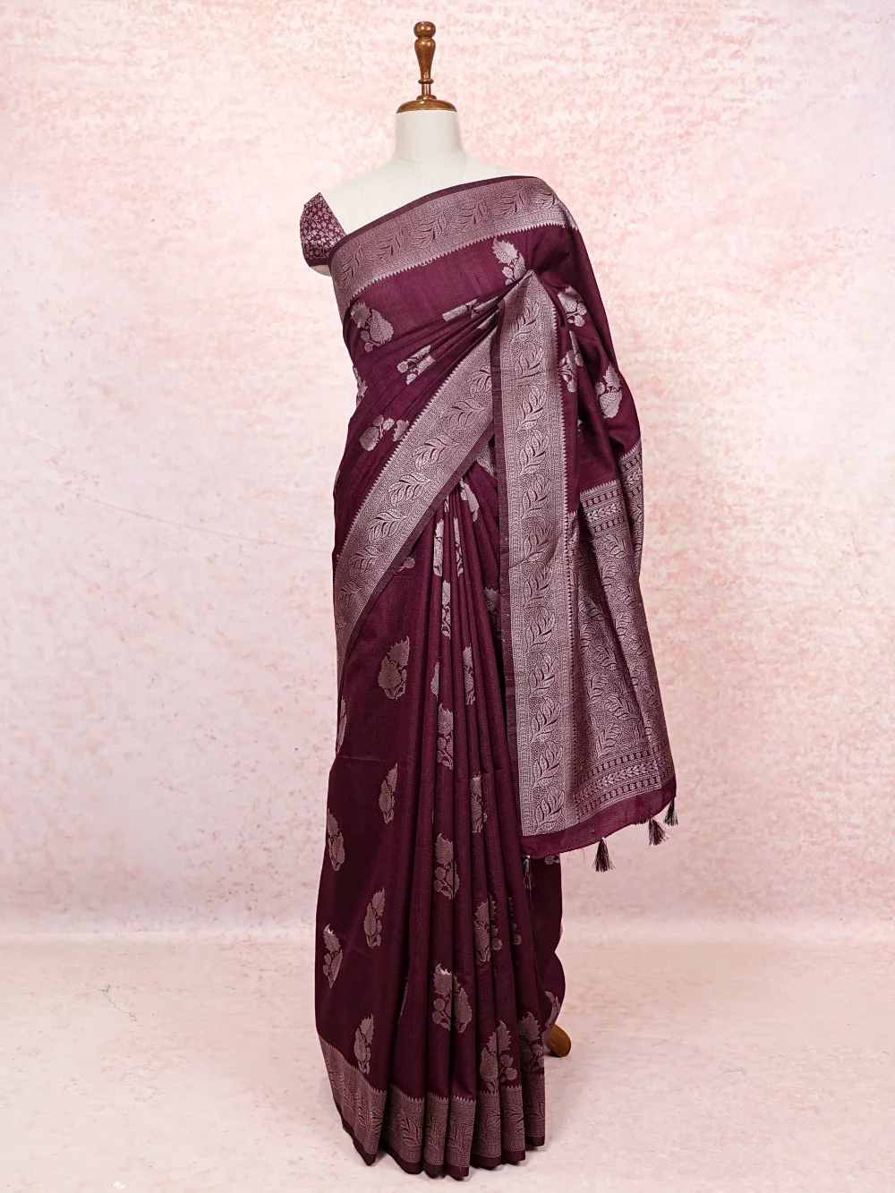Wine Jute Banarasi Saree