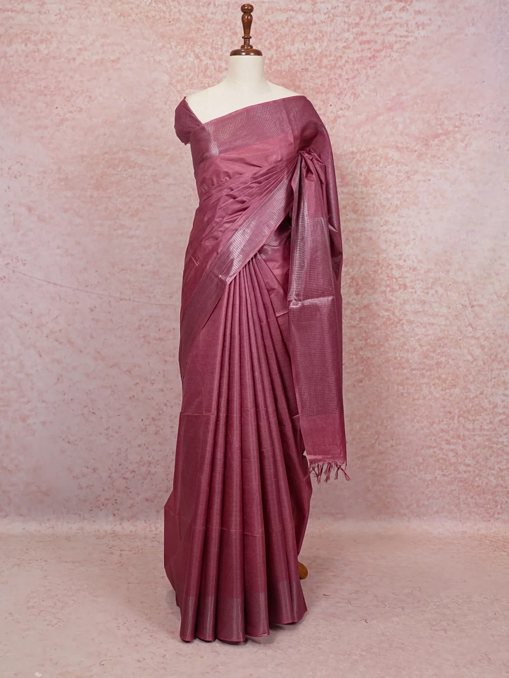 Onion Pink Tussar Silk Saree