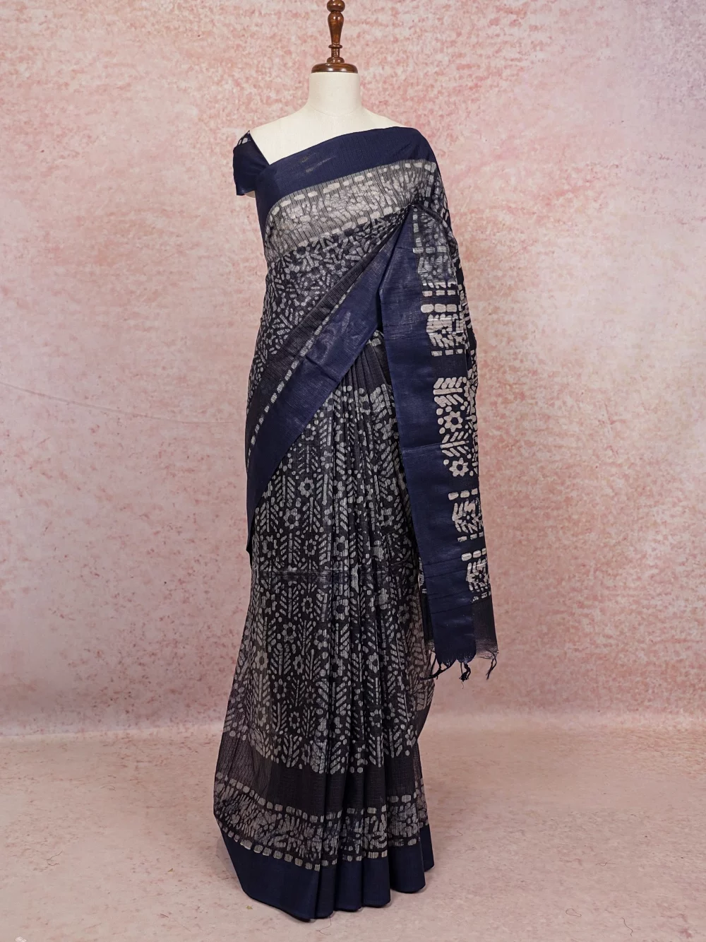 Navy Blue Semi Tussar Saree