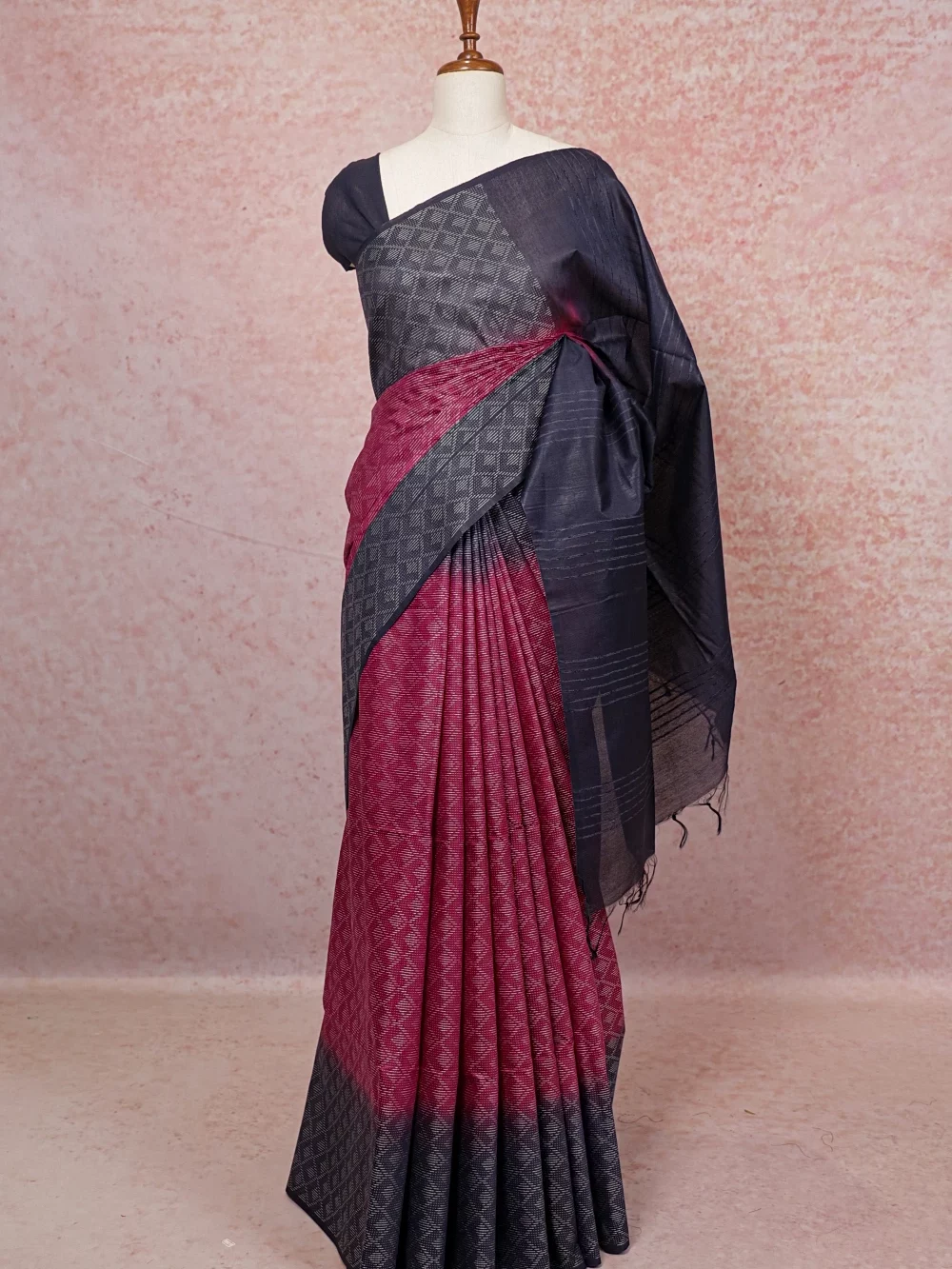 Wine Semi Tussar Saree