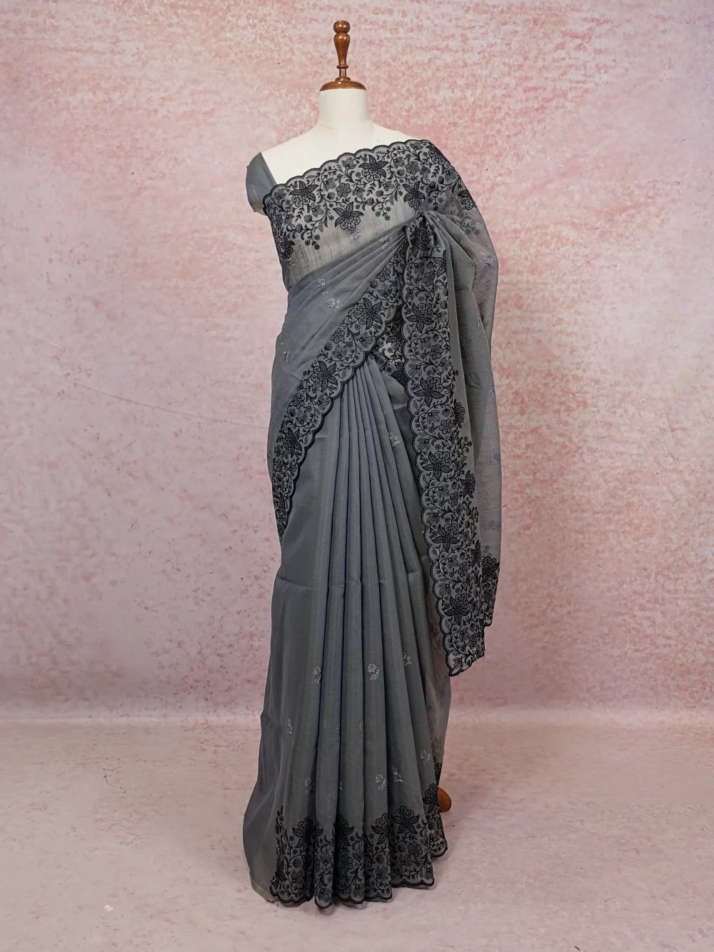 Dark Grey Semi Tussar Saree