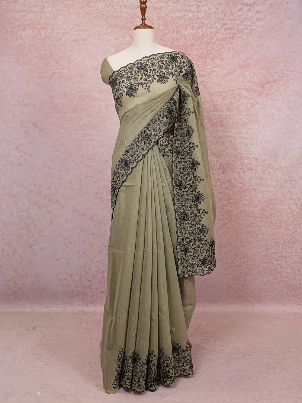 Olive Green Semi Tussar Saree